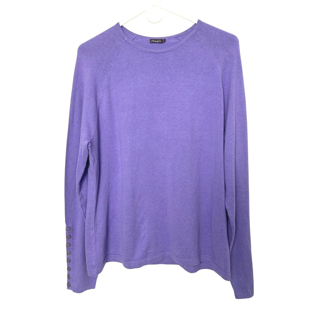 J.McLaughlin Sweater Women M Purple Cotton Modal Pullover Button Cuff Preppy